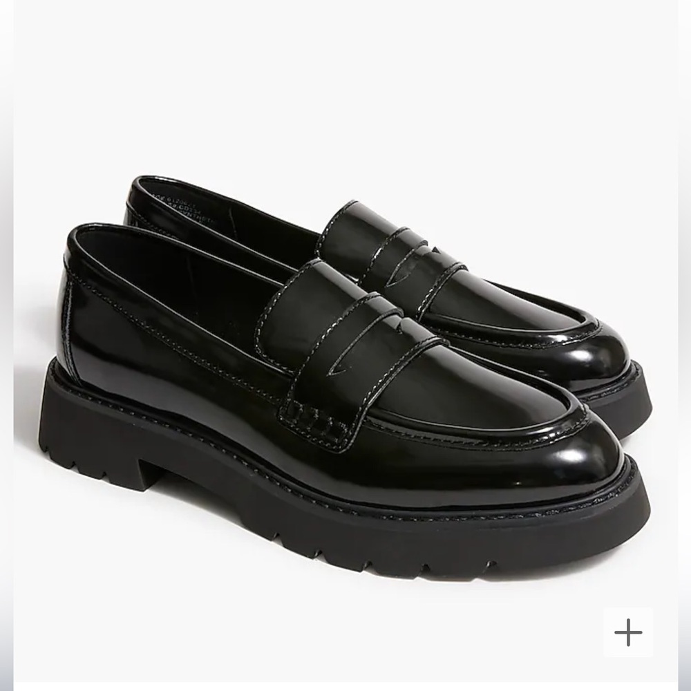 J. Crew Factory Black Patent Leather Lug Sole Loafers